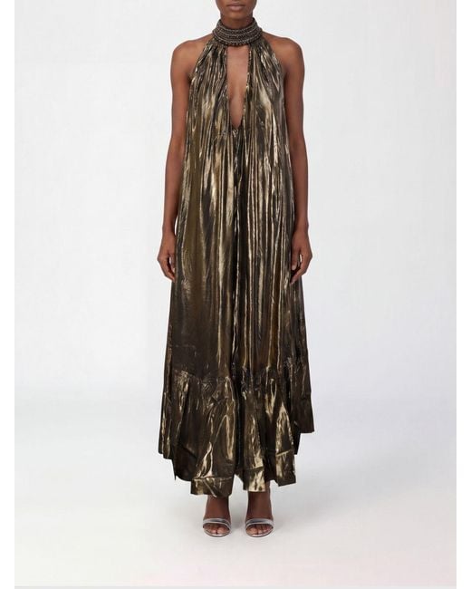 Mes Demoiselles Gray Long Halter Neck Lurex Gown With Beaded Embellishments