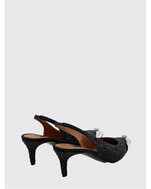 Philipp Plein Black Leather Slingback Pumps With Crystal Skull And Mid Heel