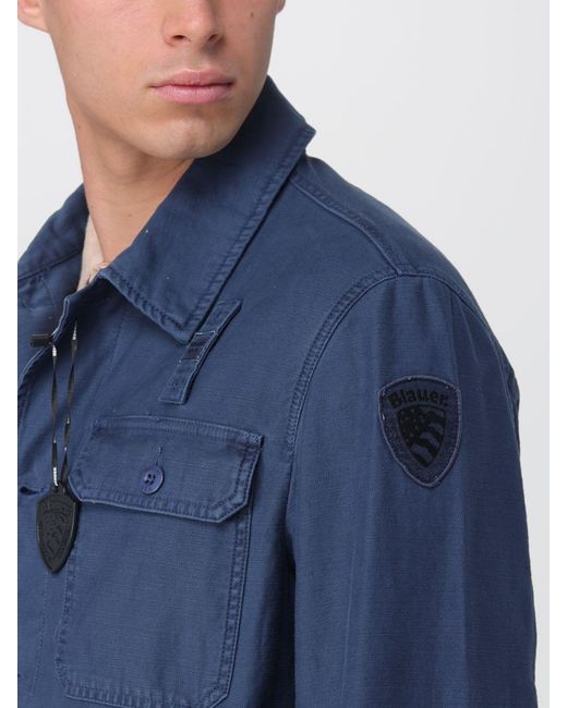 Blauer Blue Cotton Shirt Jacket for men