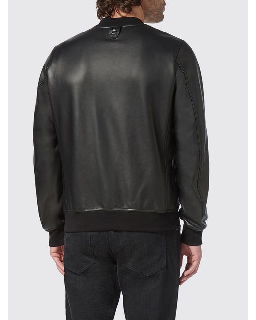 Billionaire Black Nappa And Crocodile Leather Bomber Jacket With Crest for men