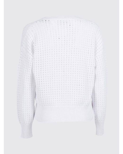 Kangra White Perforated Cotton V-Neck Knit
