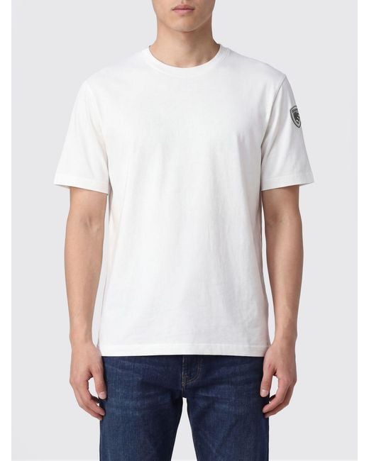 Blauer White Cotton T-Shirt With Logo for men
