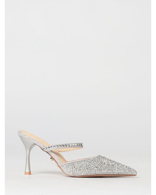 Twentyfourhaitch White Mango Glitter And Rhinestone Mules