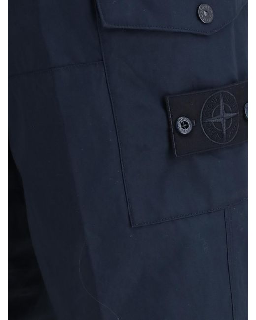 Stone Island Blue Stretch Cotton Cargo Pants for men