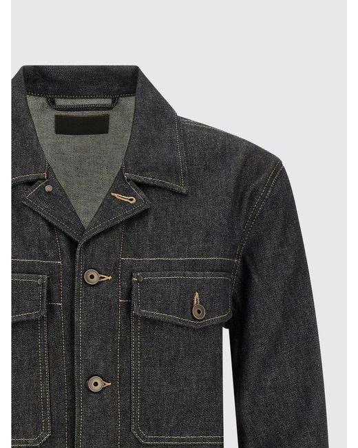 Lemaire Blue Cotton Denim Overshirt With Cuban Collar And Contrast Stitching for men