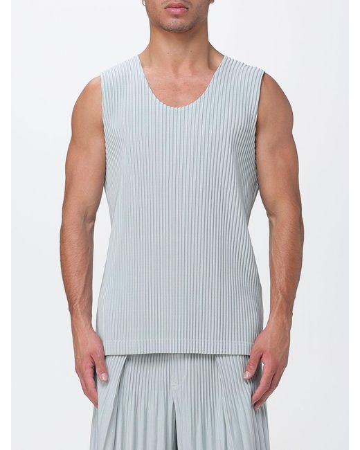 Homme Plissé Issey Miyake Blue Homme Plissé Issey Miyake Pleated Technical Crêpe Tank Top With U-Neck for men
