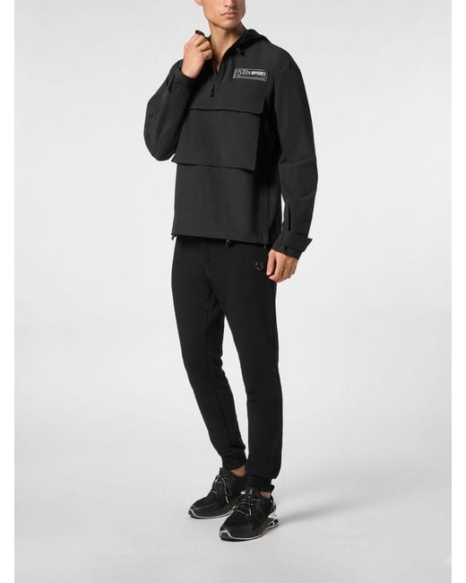 Philipp Plein Black Nylon Anorak Windbreaker With Hood And Flap Pocket for men