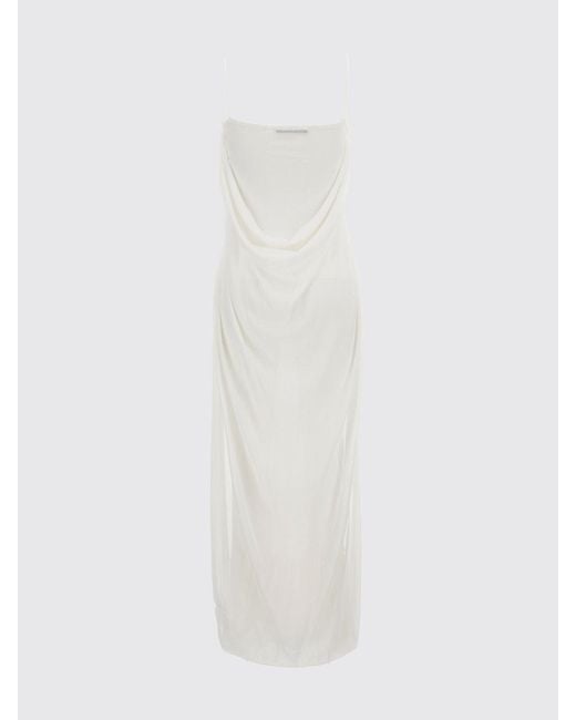 Jacquemus White Viscose Midi Dress With Pearls