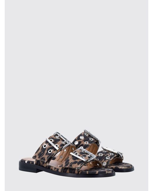 Ganni White Animal Print Organic Cotton Sandal