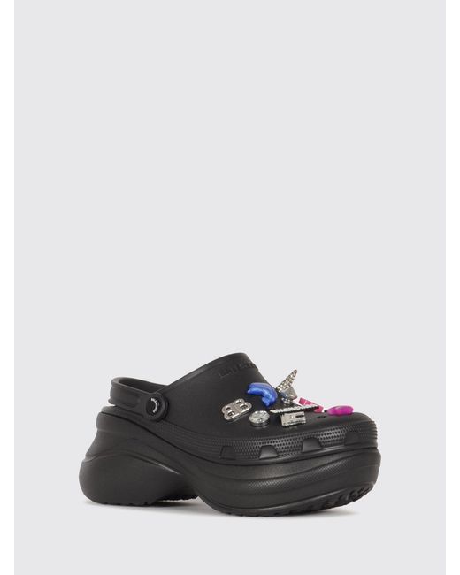 Balenciaga Black Eva Sabot Mules With Metallic Studs And Monogram Charm