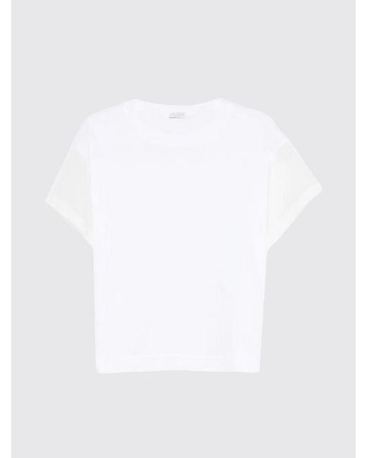 Brunello Cucinelli White Cotton T-Shirt With Tulle Insert