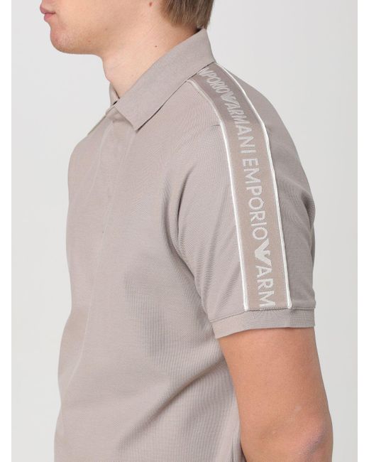 Polo in piquet di cotone con logo di Emporio Armani in Gray da Uomo