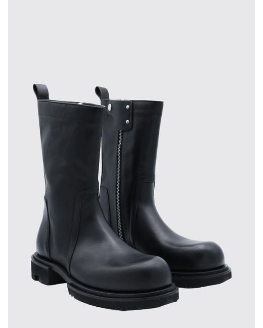 Rick Owens Black Leather Biker Ankle Boots With Extralight Rubber Sole for men