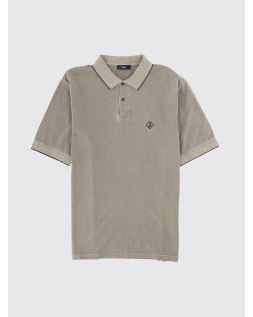 Herno Gray Slim Fit Short-Sleeve Cotton Polo Shirt With Ribbed Collar for men