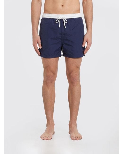 AMI Blue Technical Fabric Boxer Swim Trunks for men