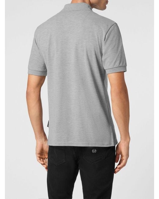 Philipp Plein Gray Short-Sleeve Stretch Cotton Polo Shirt With Metal Logo for men