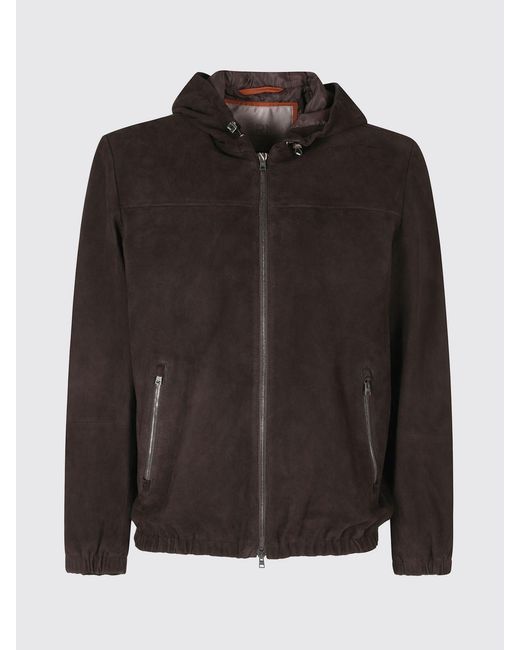 Herno Black Hooded Suede Sheepskin Leather Jacket With Zip Closure for men