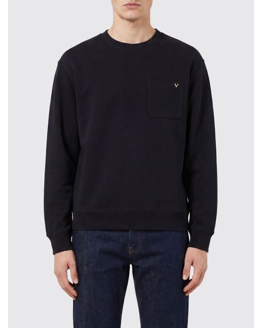 Valentino Blue Crewneck Cotton Sweatshirt With Vlogo Signature Detail for men