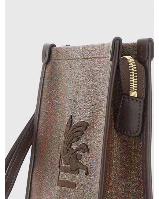 Etro Brown Arnica Coated Cotton Paisley Print Pouch