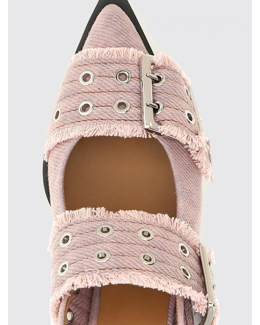 Ganni Pink Organic Cotton Canvas Slingback Pumps