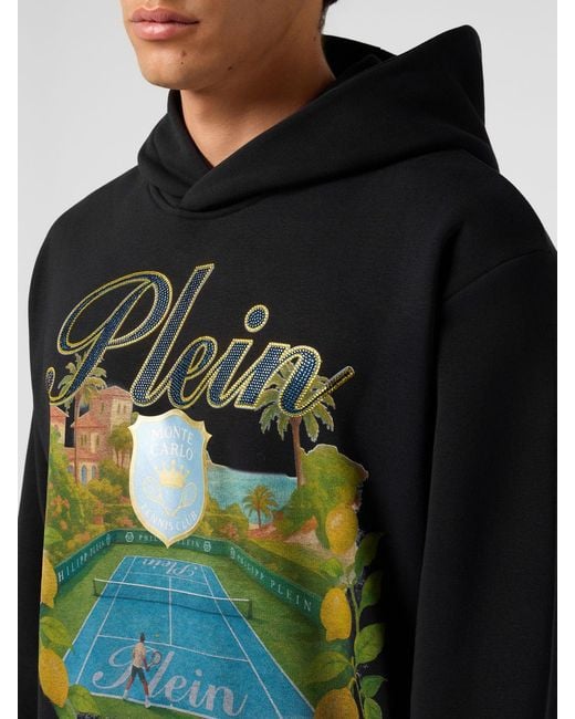 Philipp Plein Black Graphic Logo Print Jersey Hoodie for men