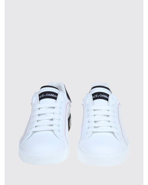 Dolce & Gabbana White Dolce &Amp Gabbana Portofino Smooth Calfskin Sneakers With Logo for men