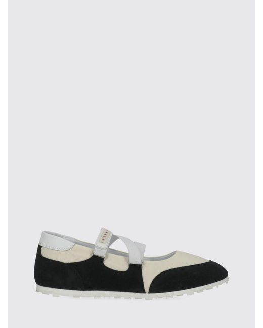 Marni White Nylon And Suede Ballerina