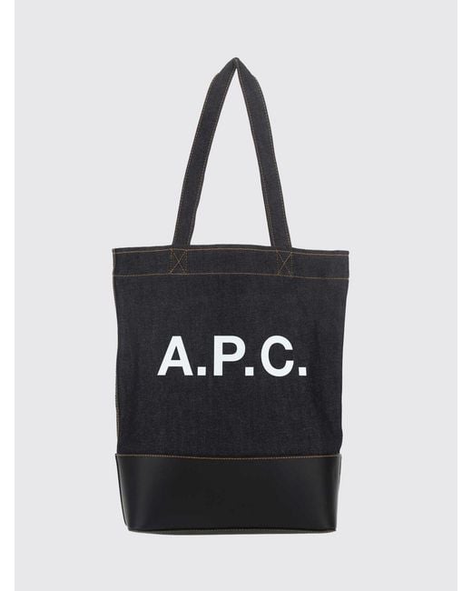 A.P.C. Black Cotton Denim Tote Bag With Logo for men