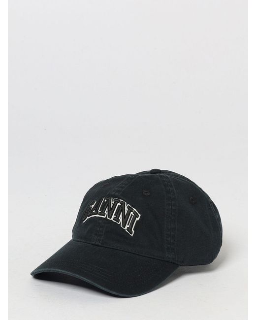 Ganni Black Embroidered Logo Cotton Twill Hat
