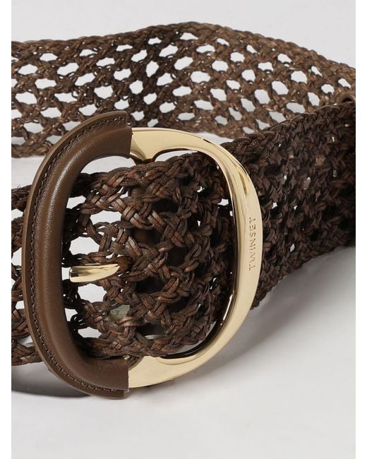 Twinset Gray Crochet Raffia Belt