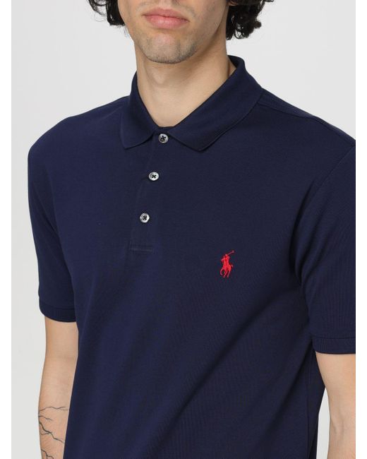 Polo in piquet di cotone con logo di Polo Ralph Lauren in Blue da Uomo