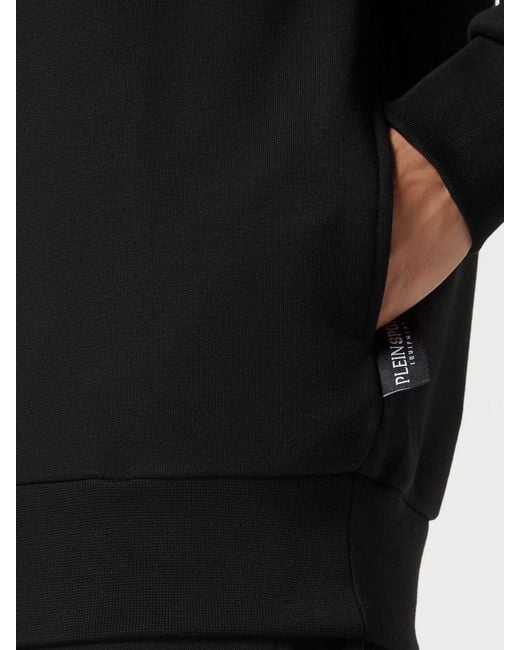 Philipp Plein Black Dropped Shoulder Cotton Blend Hoodie With Logo Print for men