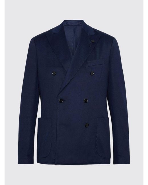 Lardini Blue Double-Breasted Cotton Jacket for men