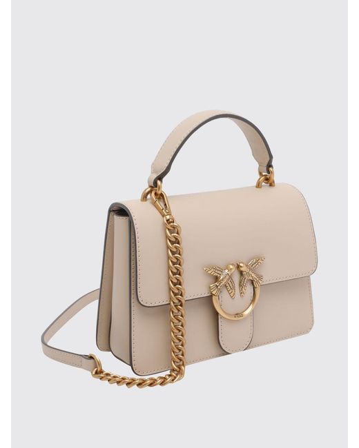 Pinko Natural Mini Love Bag Monogram Calf Leather Handbag With Logo
