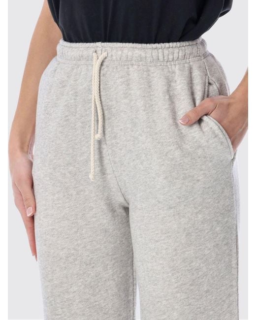 American Vintage Gray High-Waisted Cotton Jogging Trousers With Drawstring