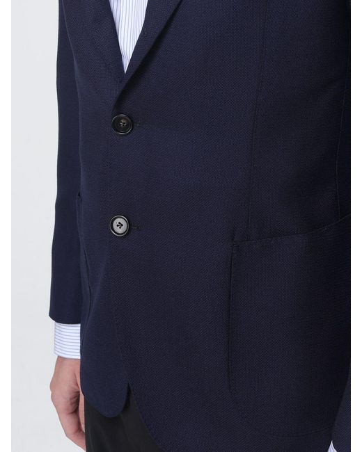 Luigi Borrelli Napoli Blue Single-Breasted Virgin Wool Blazer for men