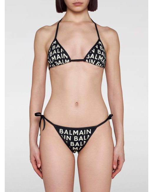 Balmain Black Logo-print Bikini Set
