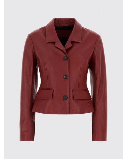 Ferragamo Red Slim Fit Single-Breasted Lambskin Leather Jacket With Lapels