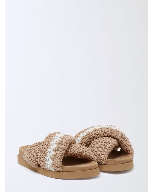 Fabiana Filippi Brown Striped Crochet Cotton Low-Heeled Mules