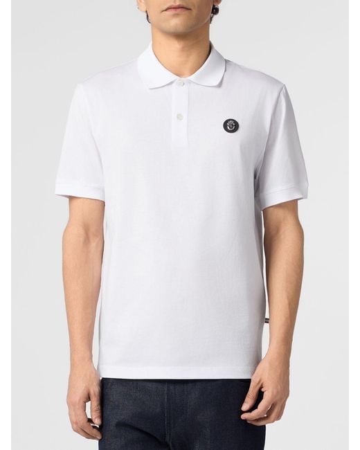 Billionaire White Short-Sleeved Cotton Polo Shirt With Applied Logo for men