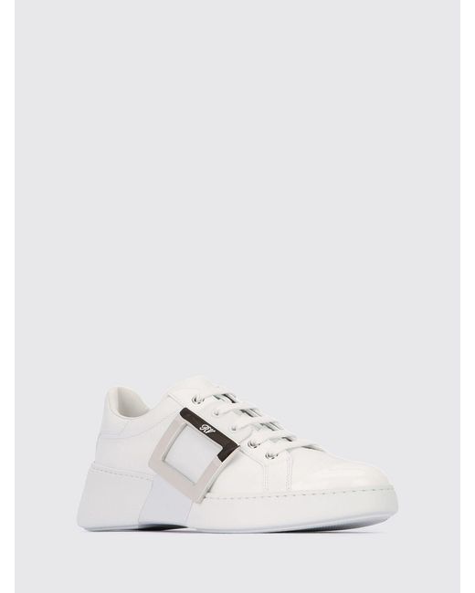 Roger Vivier White Viv' Skate Smooth Calfskin Sneakers With Buckle Detail