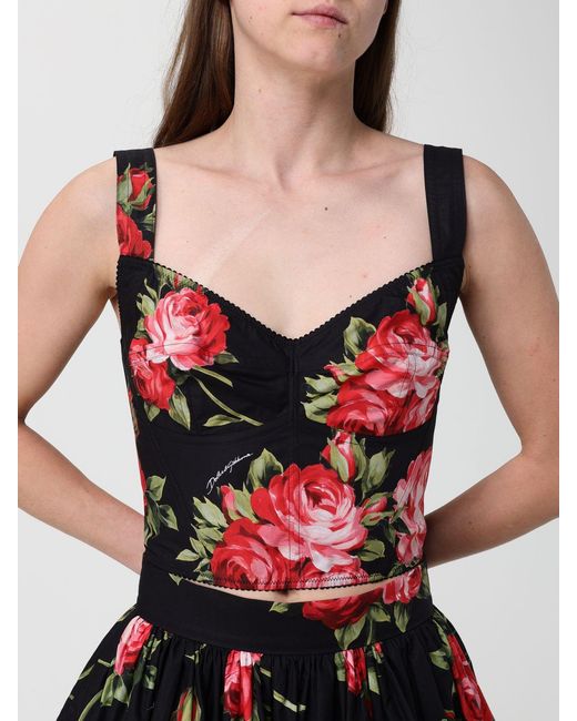 Dolce & Gabbana Red Dolce &Amp Gabbana Floral Cotton Blend Corset Top