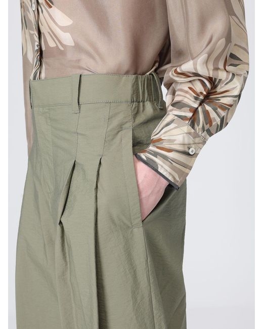 Brunello Cucinelli Green Cotton Poplin Wide Leg Trousers