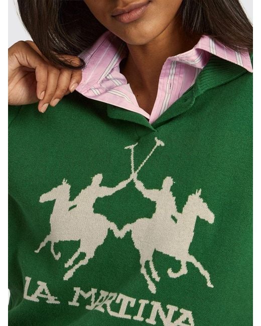 La Martina Green Cotton Knit Polo With Logo