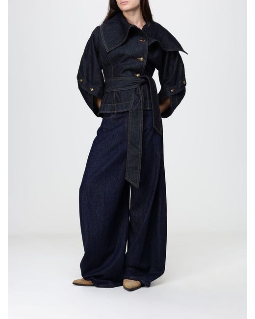 Zimmermann Blue Valiant Cropped High-Neck Denim Jacket With Asymmetric Fastening