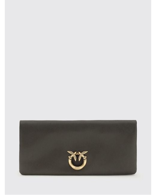 Pinko Gray Click Soft Horizontal Classic Leather Clutch