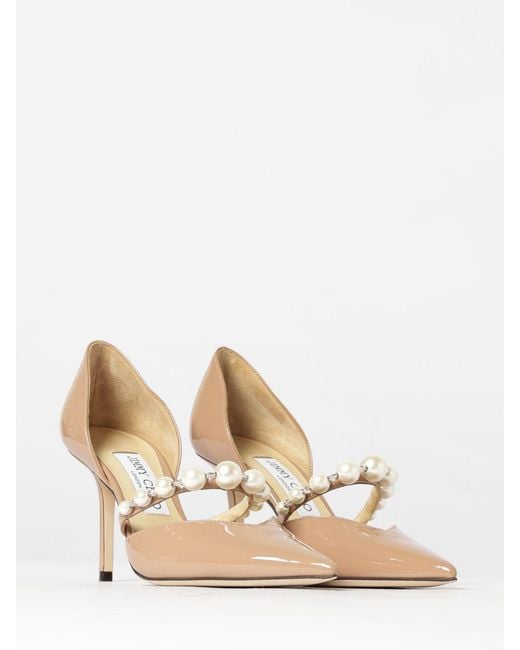 Jimmy Choo Natural Aurelie Patent Leather Pumps With Synthetic Pearls