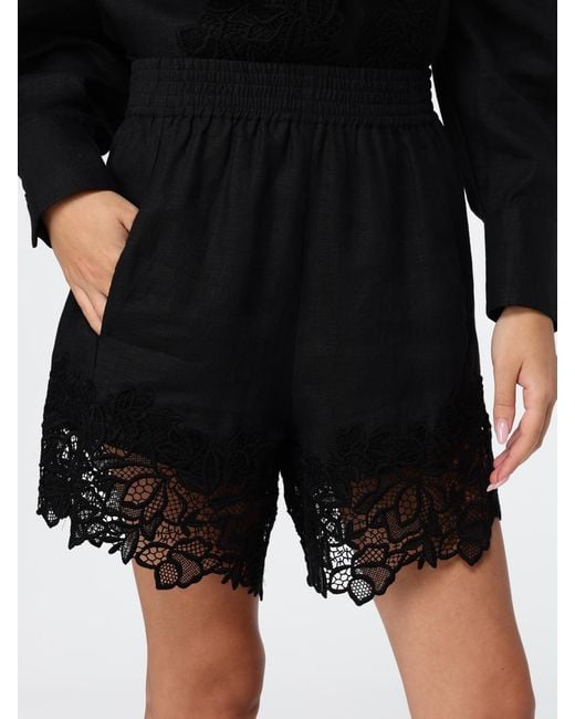 Ermanno Scervino Black High-Waisted Linen Shorts With Lace Inserts