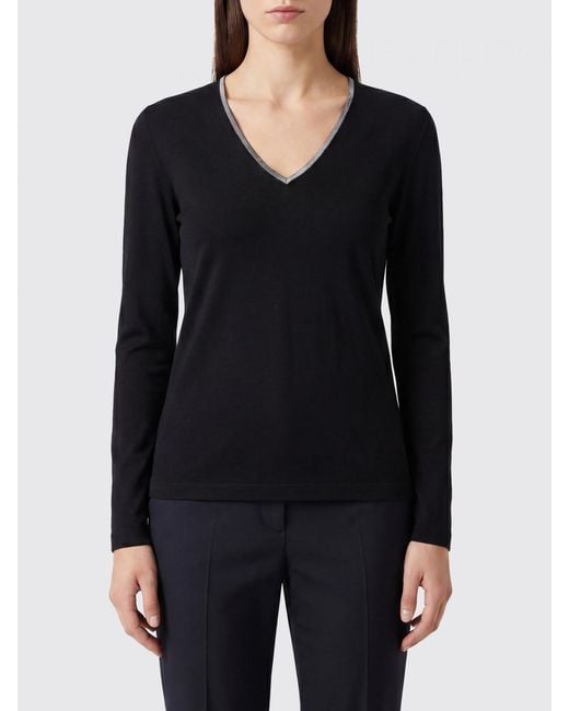 Fabiana Filippi Black Long-Sleeved V-Neck T-Shirt