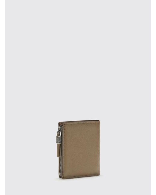 Brunello Cucinelli Natural Grained Leather Wallet With Shiny Zipper Pull